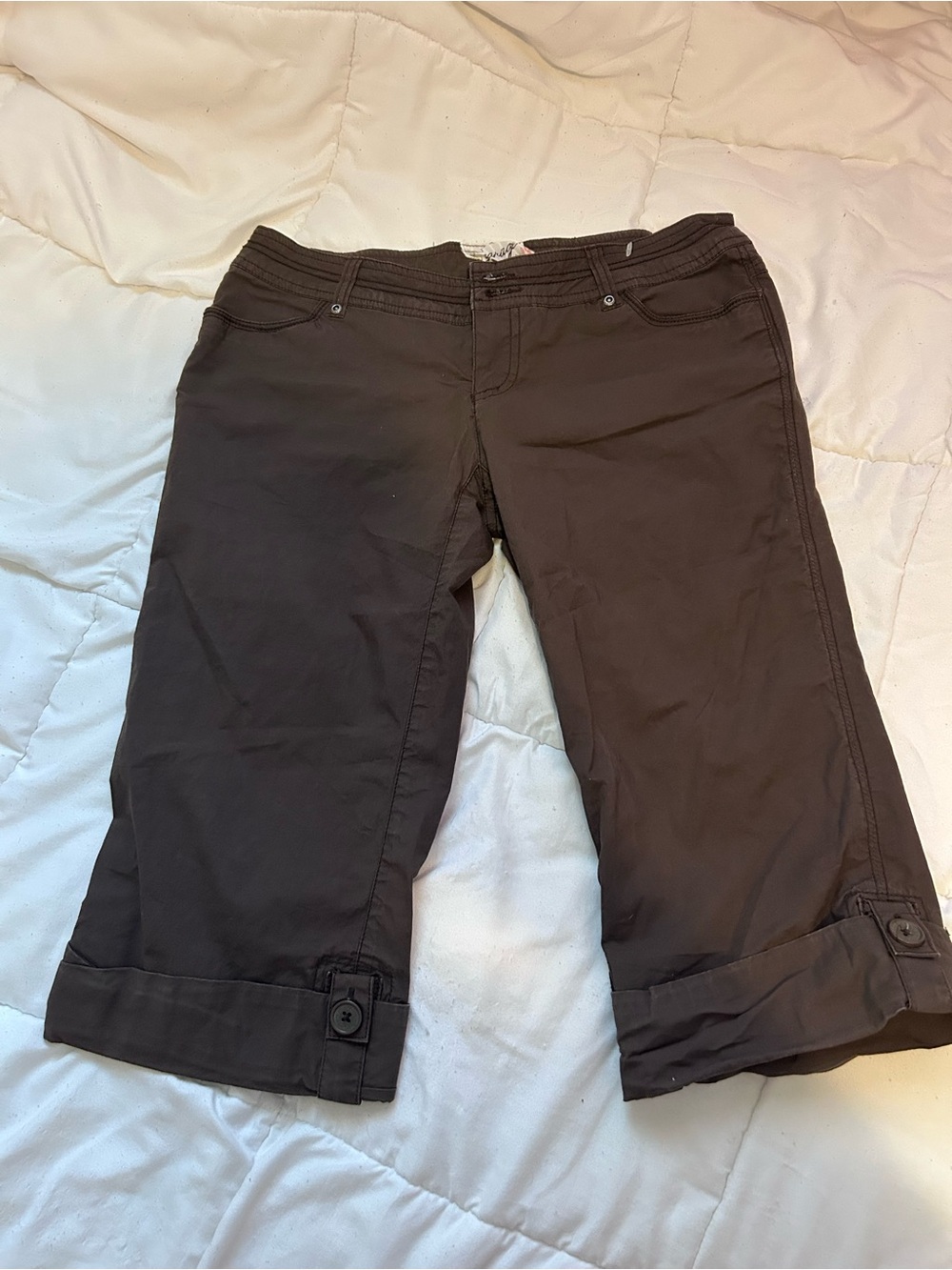 Garage Brown Cropped Pants with Floral Tag Detail